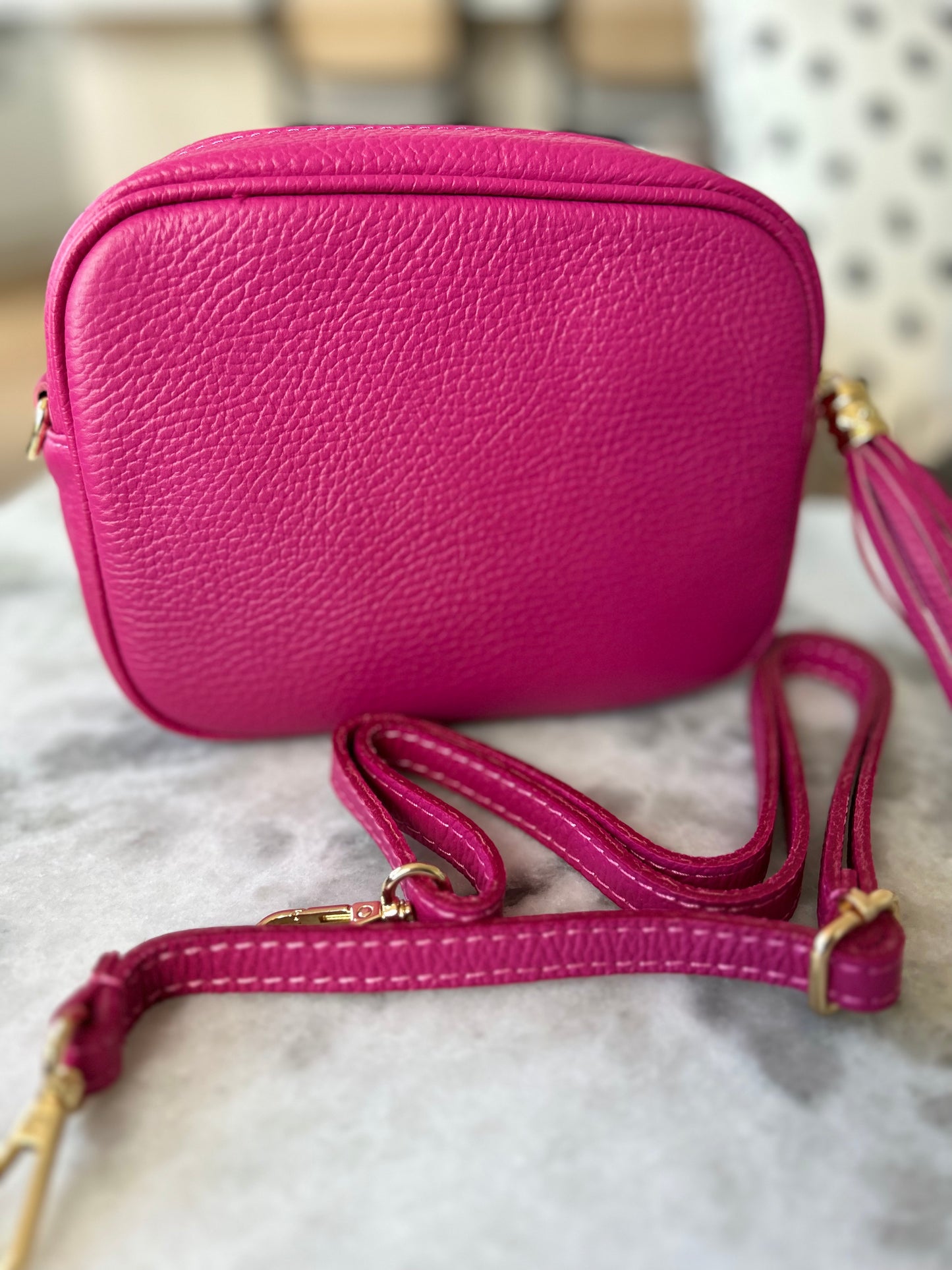 Tassel disco leather handbag in Bright Pink