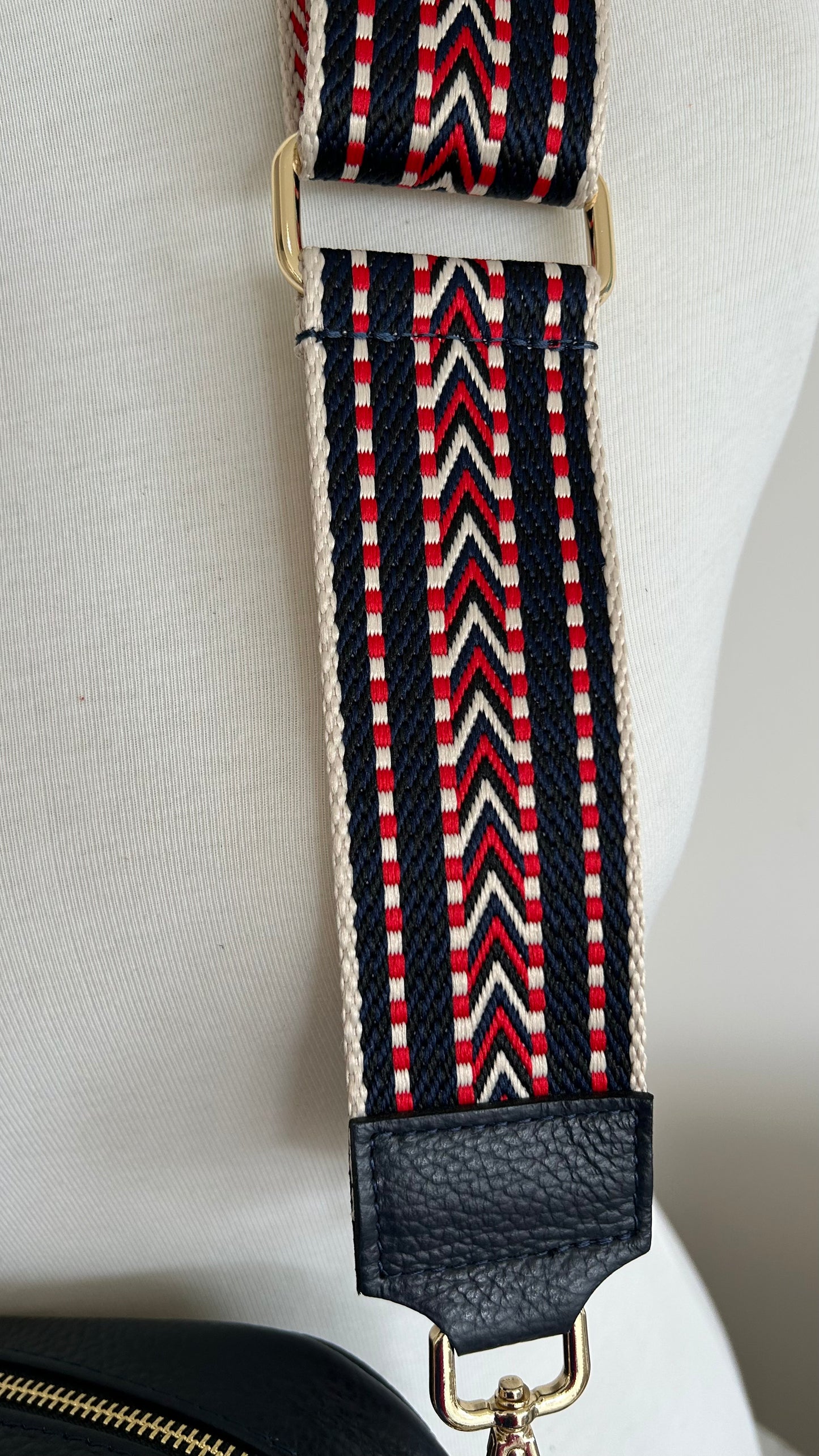 Elodie Navy red natural crossbody strap
