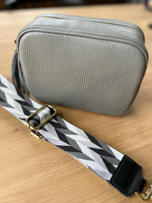 Ravenna black grey white crossbody strap