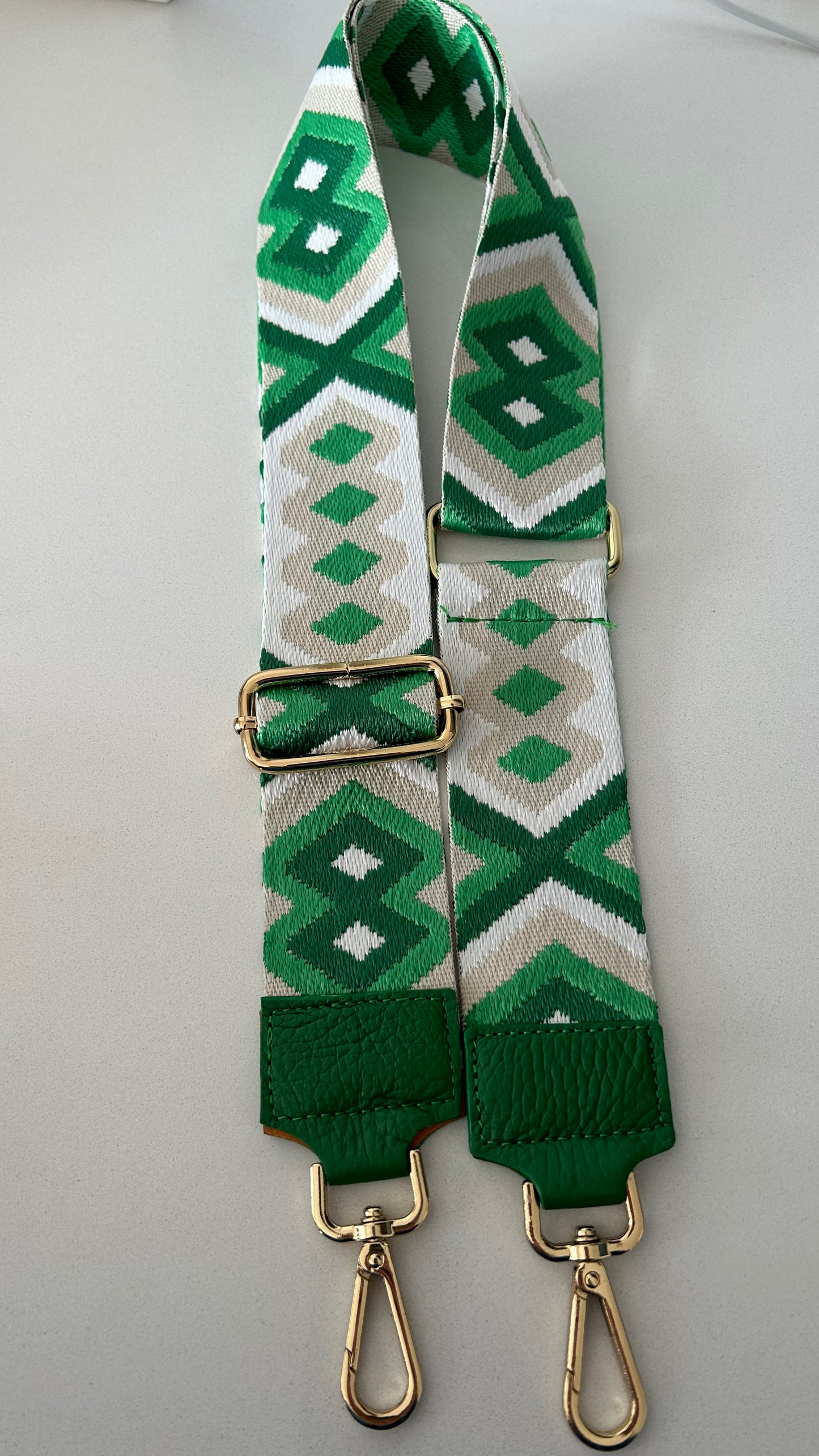 Sienna Green and natural tone crossbody strap