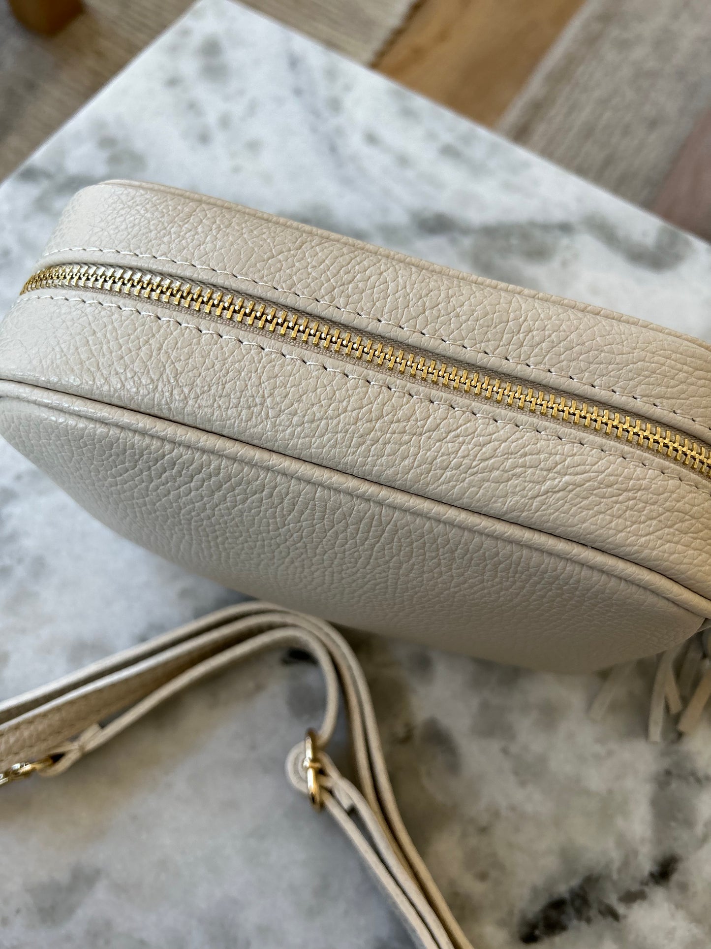 Tassel Disco Leather handbag in Beige