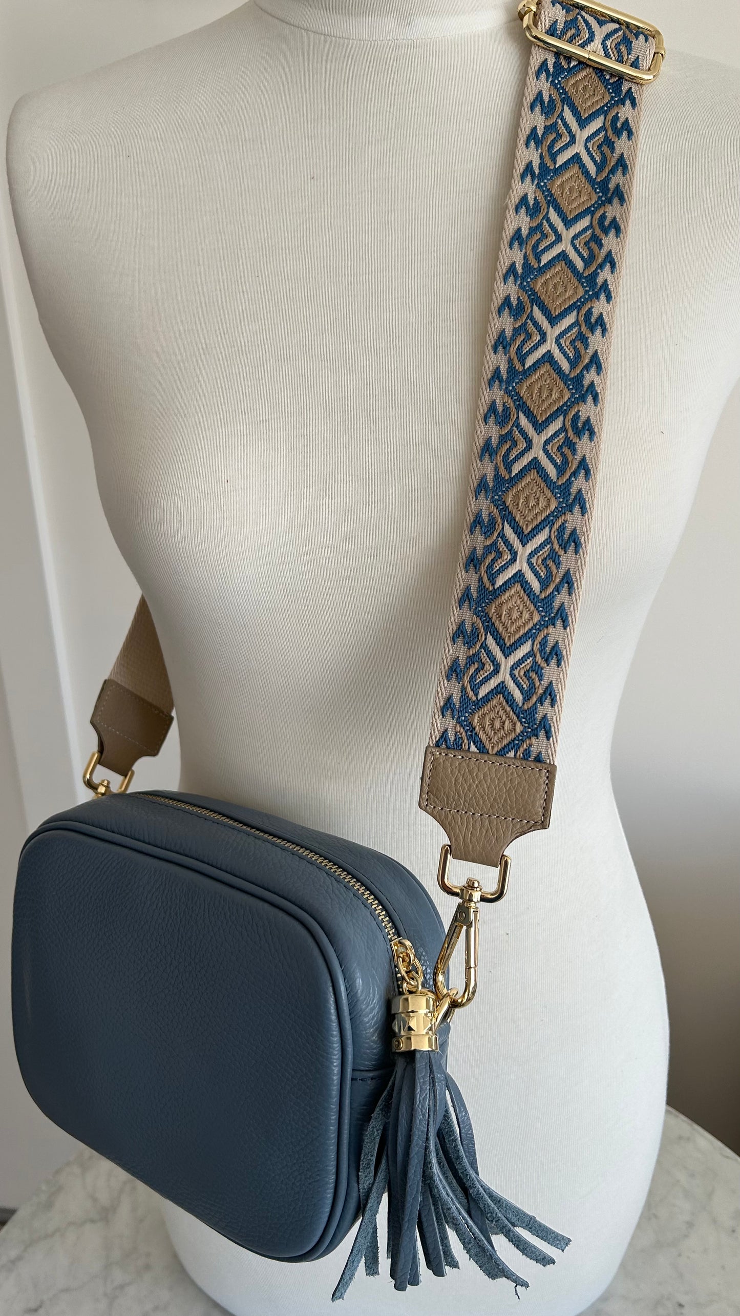 Lucca French blue latte combo crossbody strap