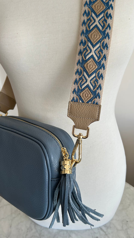 Lucca French blue latte combo crossbody strap