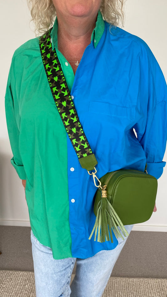 Green Leather Crossbody Tassel Handbag