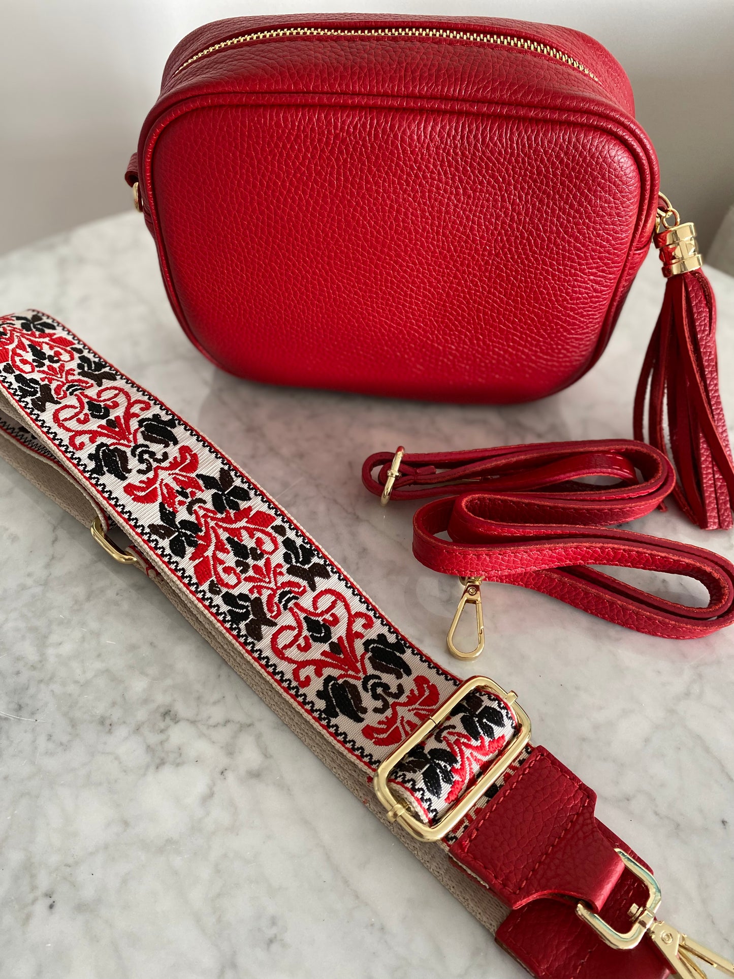 Milan Red White Black Crossbody Strap