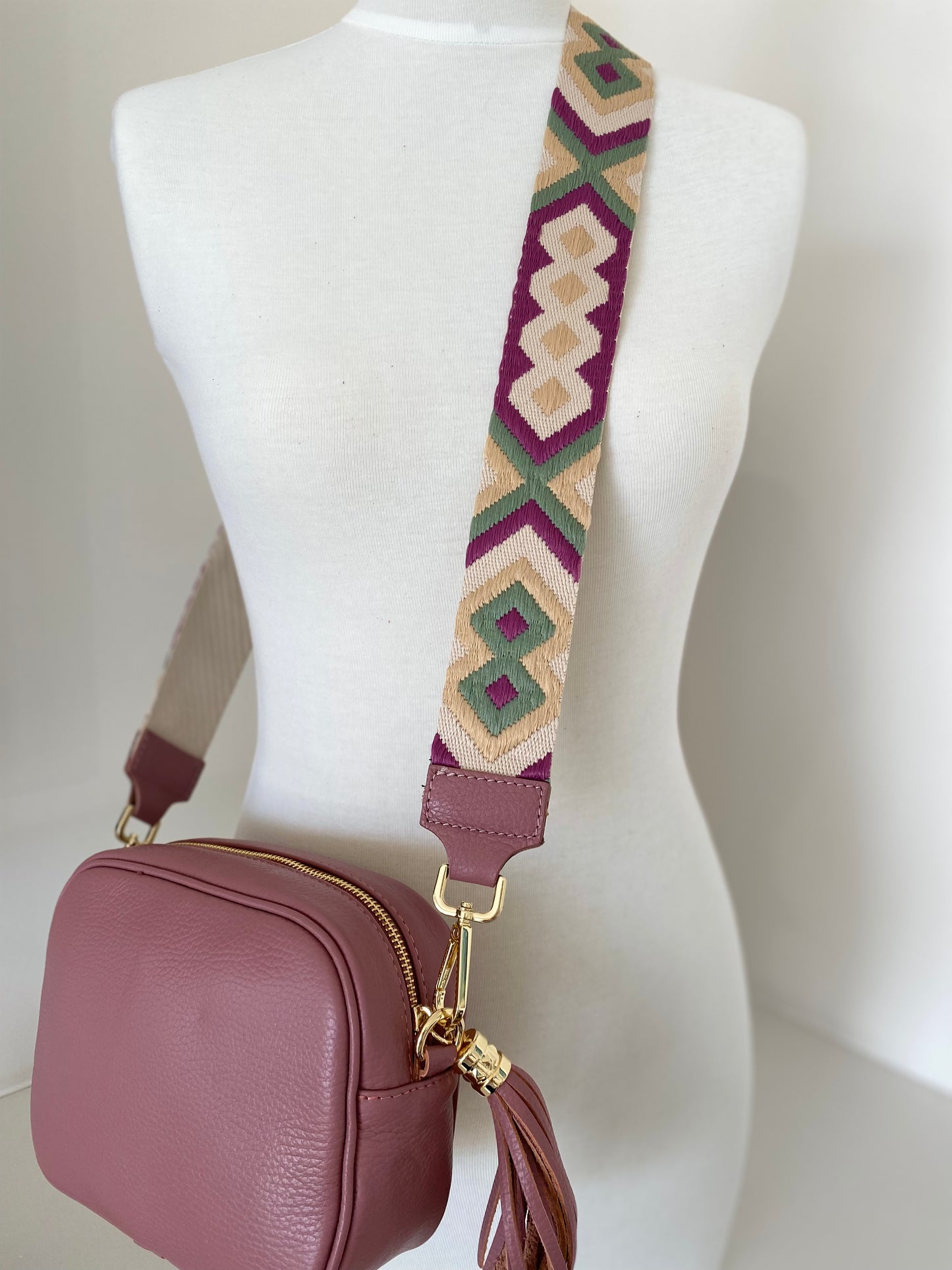 Sienna Pink Green combo crossbody strap