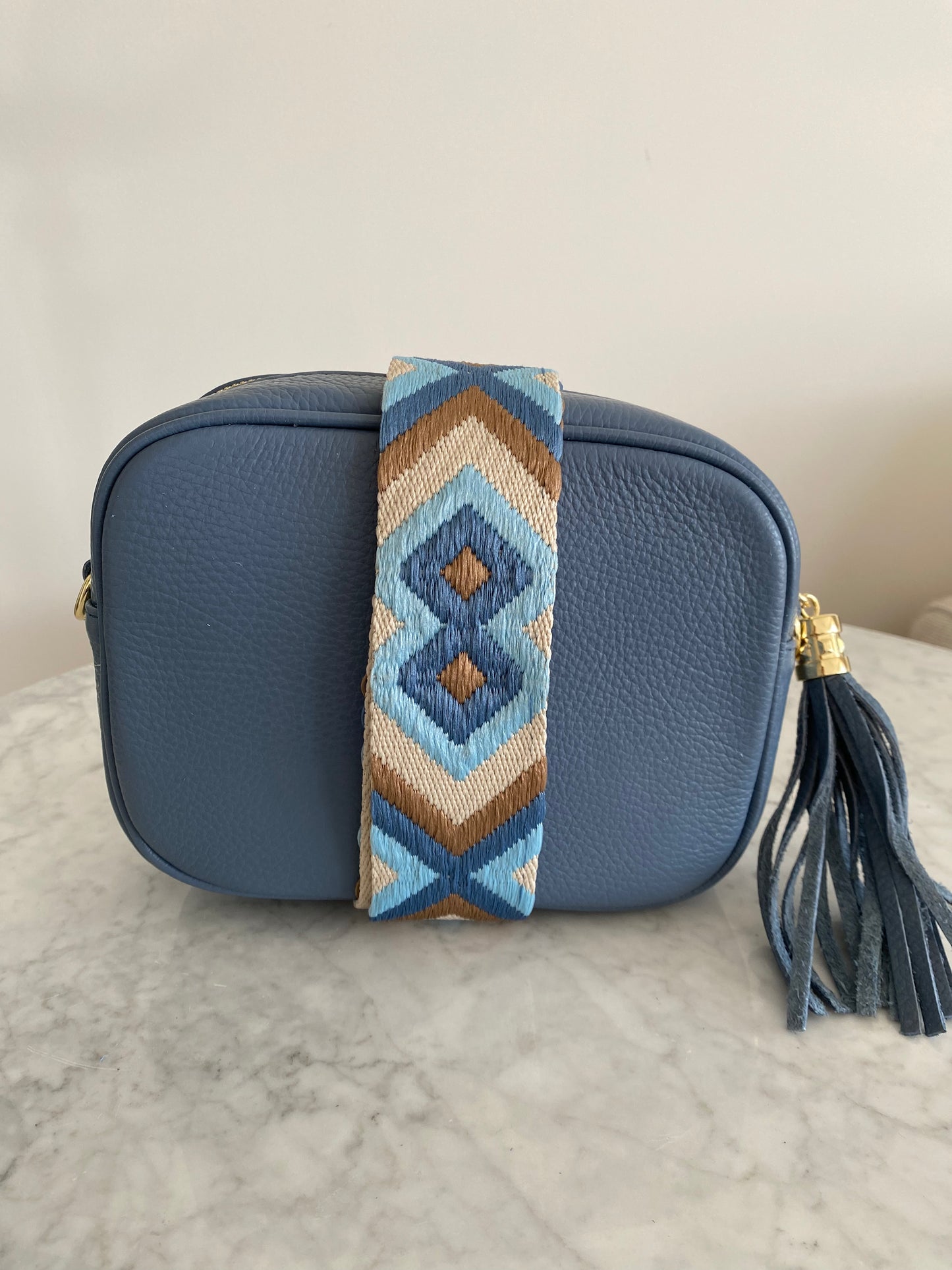 Sienna Two toned blue,tan Crossbody strap