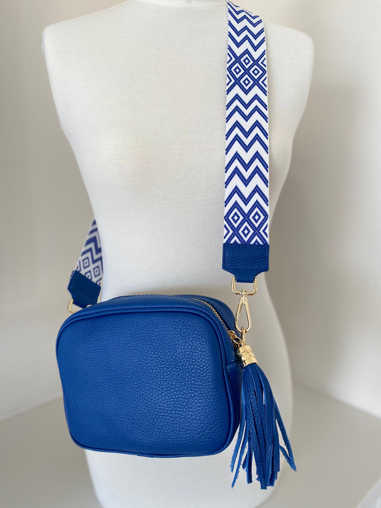 Luna Cobalt blue and white Crossbody strap