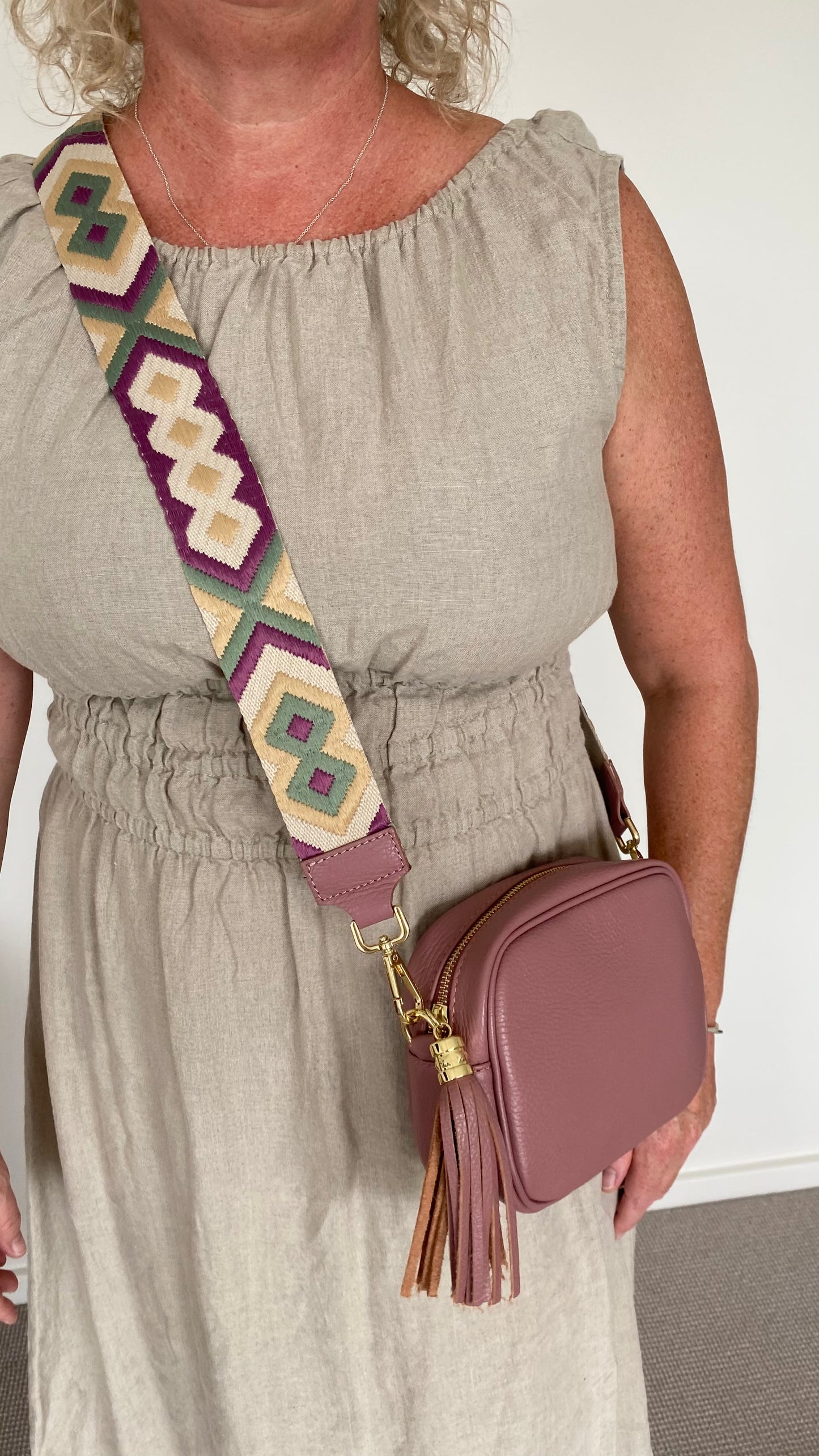 Sienna Pink Green combo crossbody strap