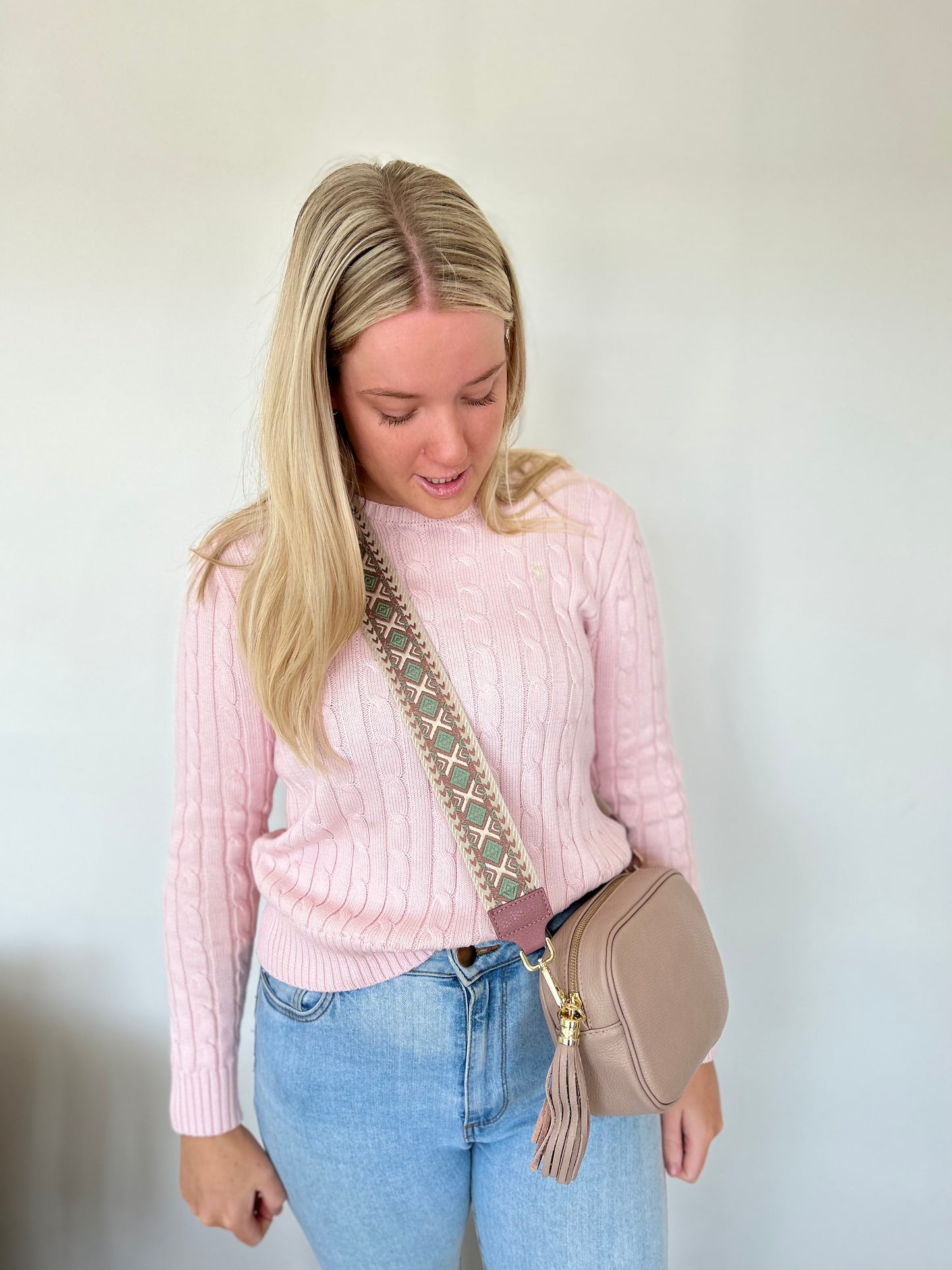 Lucca Rosey pink, green and natural crossbody strap