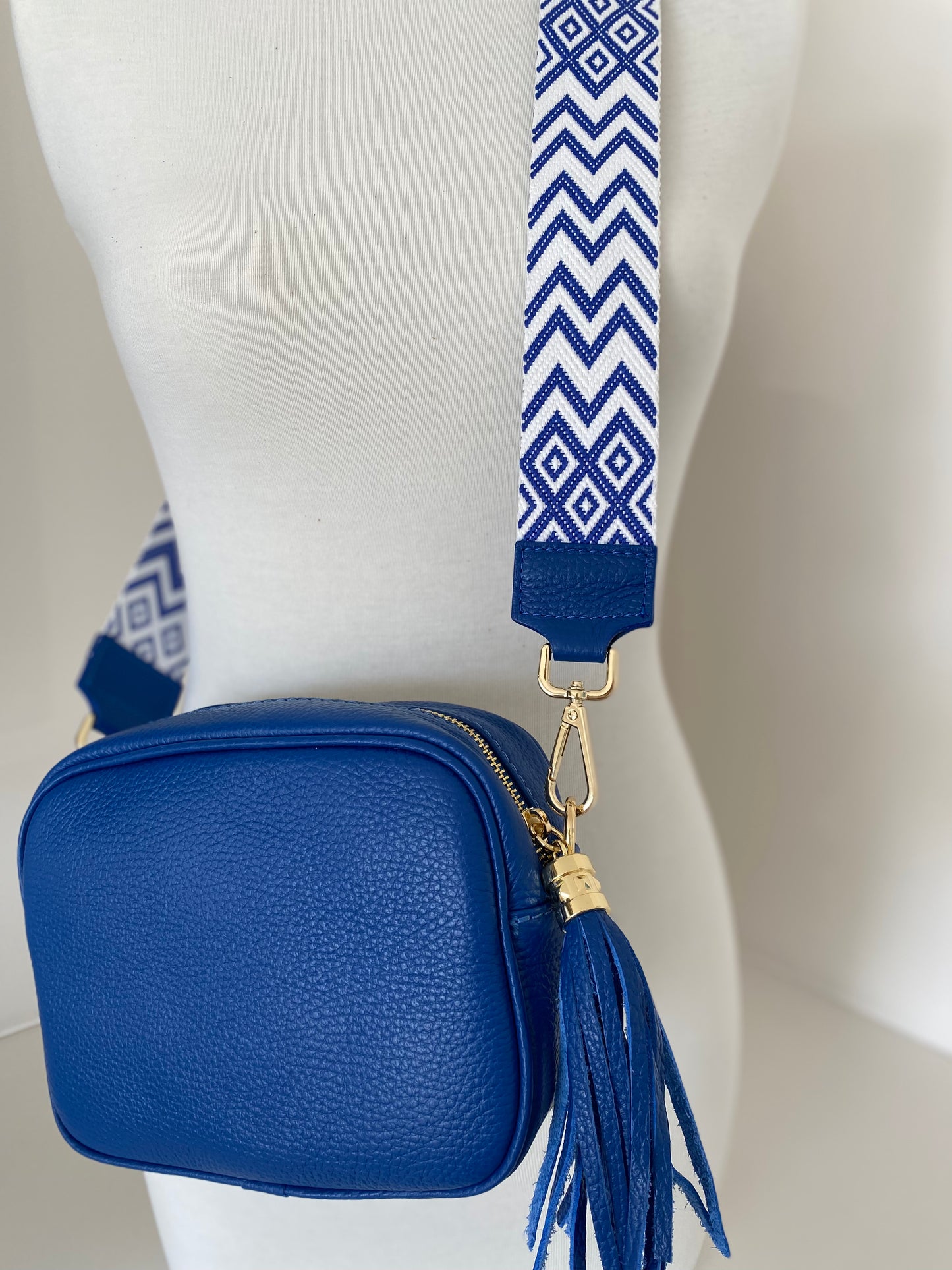 Luna Cobalt blue and white Crossbody strap