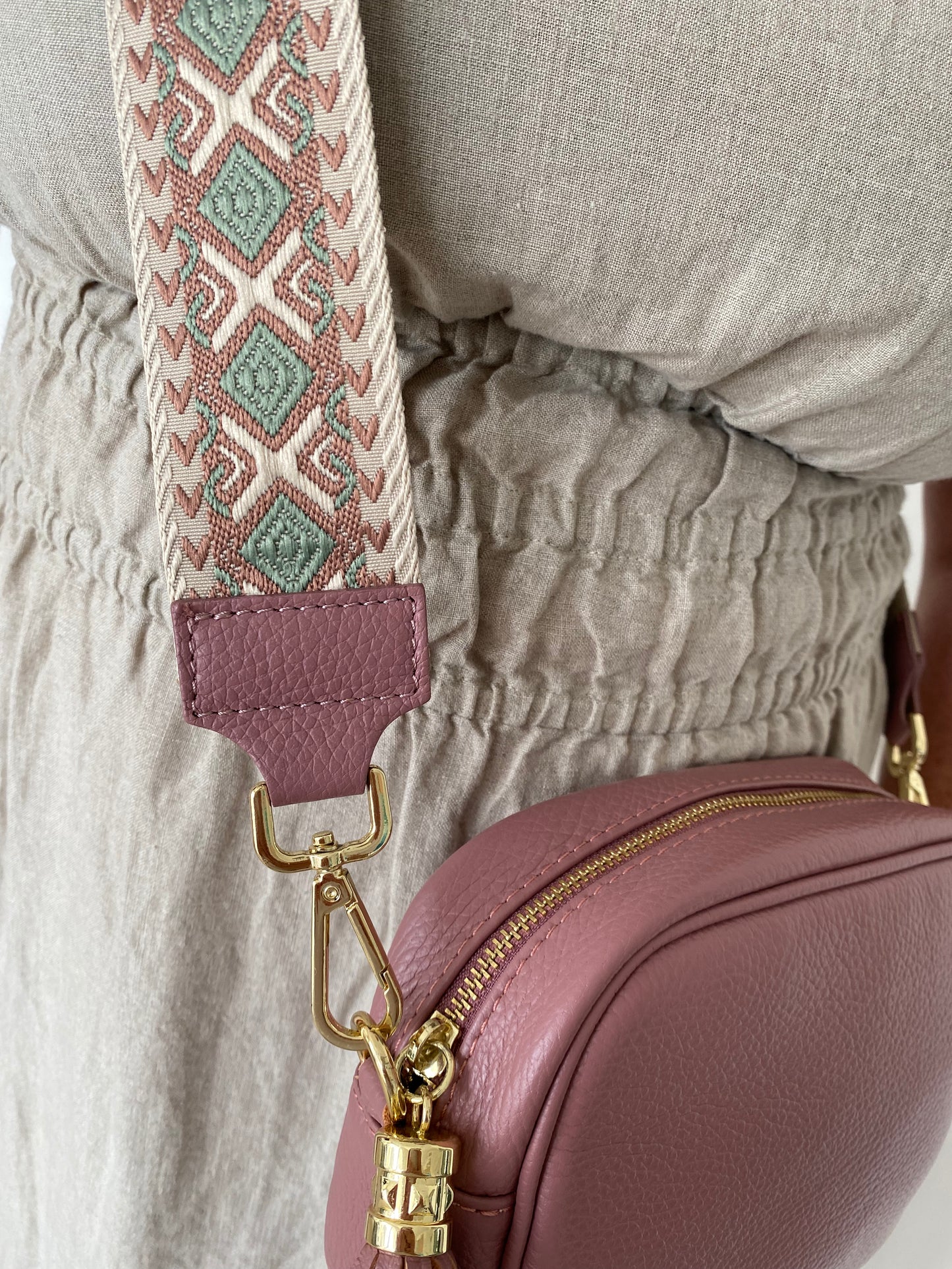 Lucca Rosey pink, green and natural crossbody strap