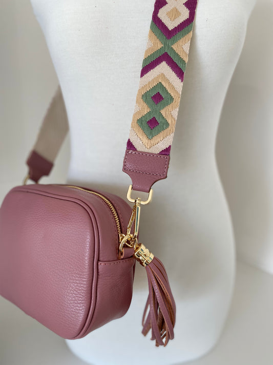 Sienna Pink Green combo crossbody strap
