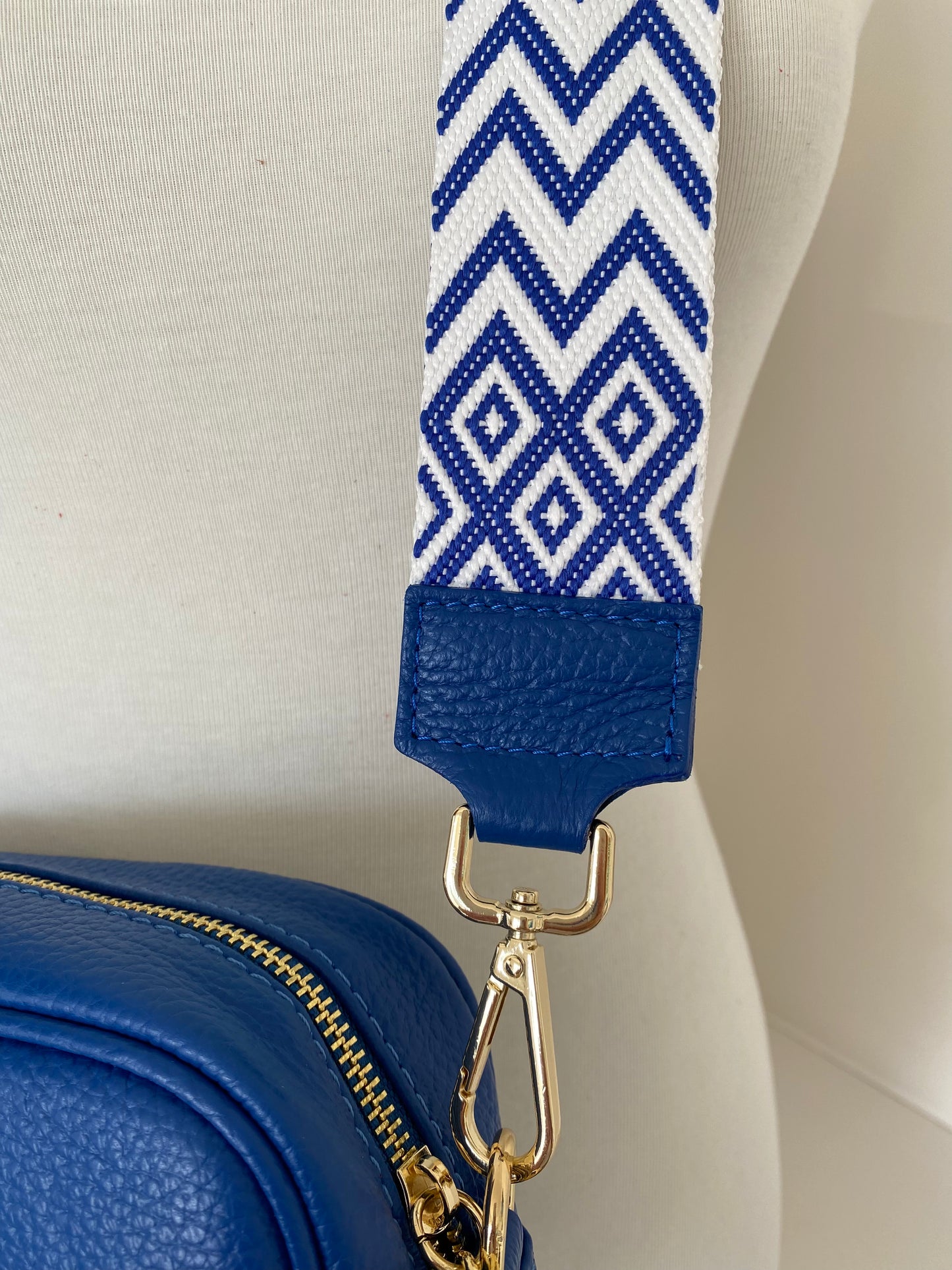 Luna Cobalt blue and white Crossbody strap