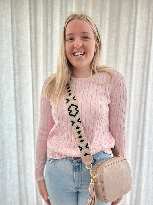 Sienna pink black crossbody strap