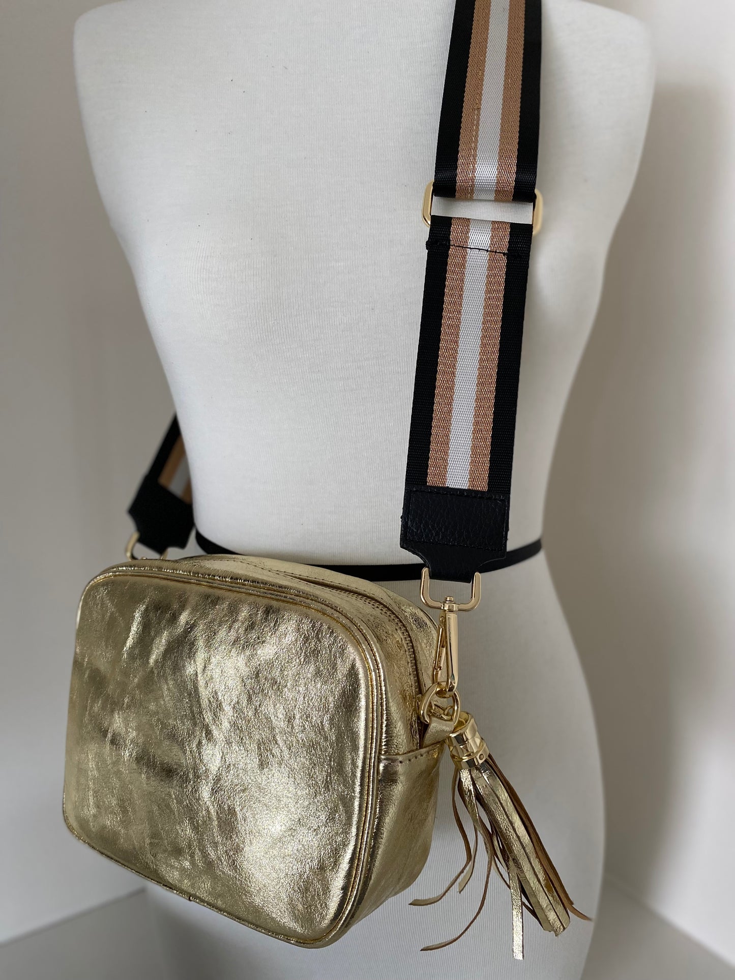 Linea Gold Black and White Crossbody Strap