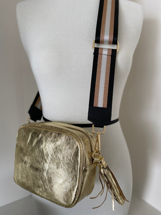 Linea Gold Black and White Crossbody Strap