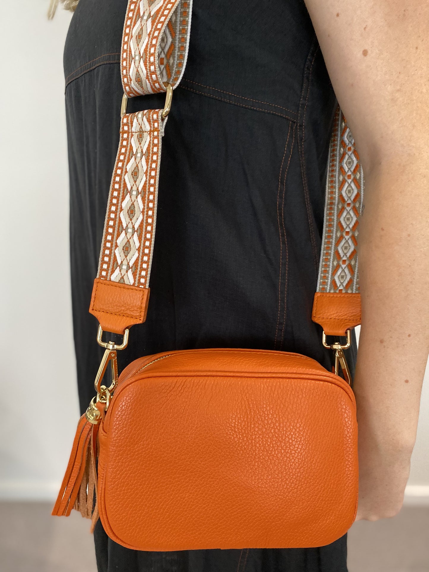 Orange natural and white crossbody strap