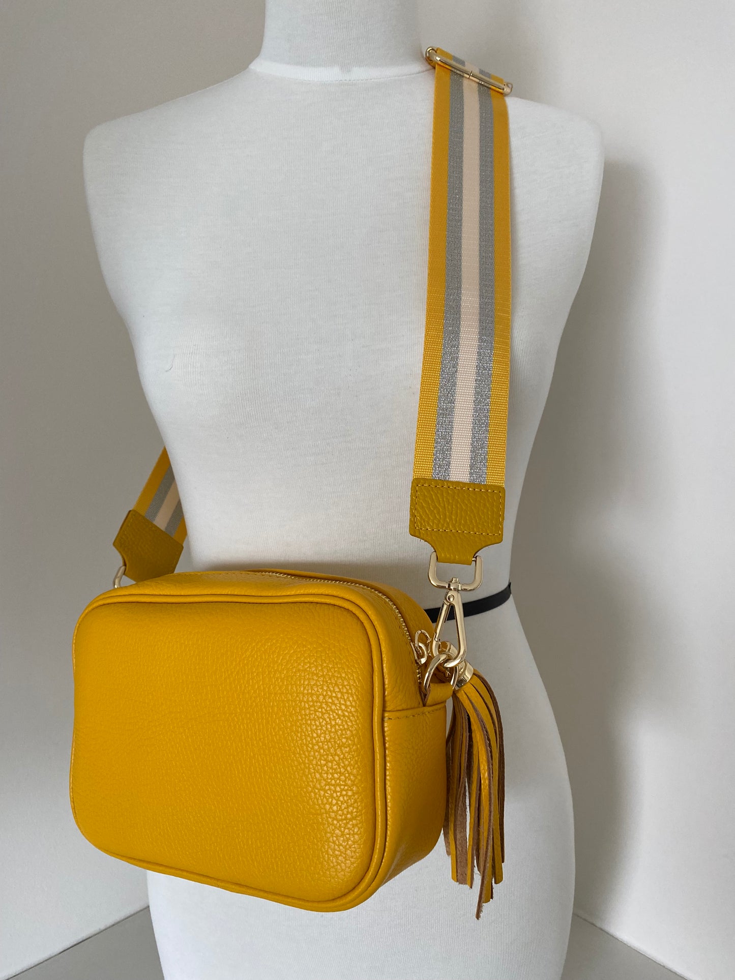 Linea yellow silver white crossbody strap