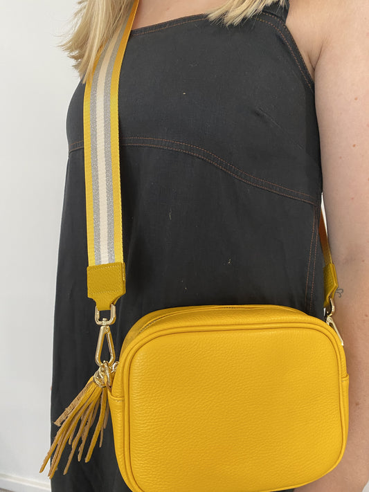Linea yellow silver white crossbody strap