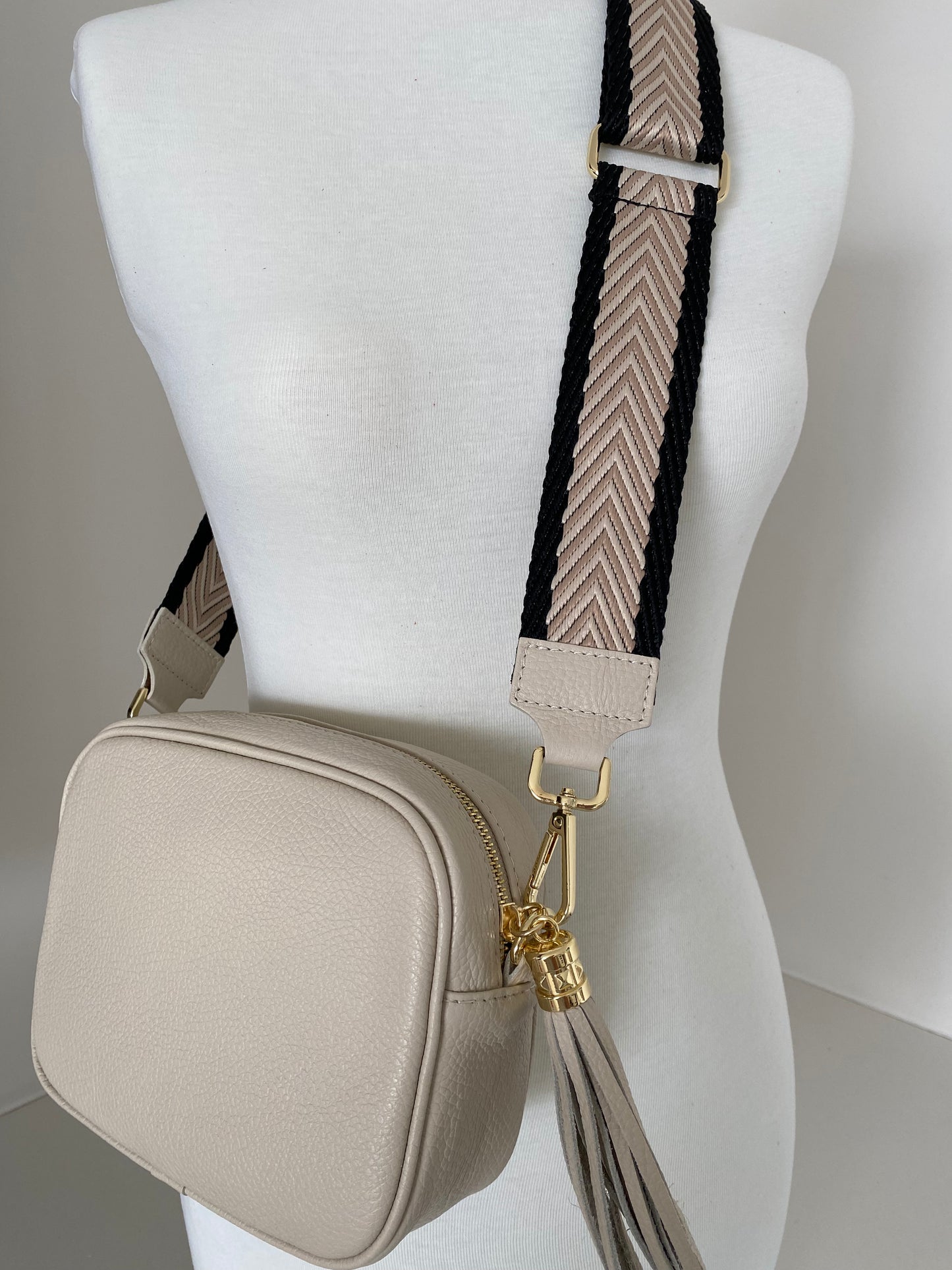 Black, Stone Beige Crossbody Strap