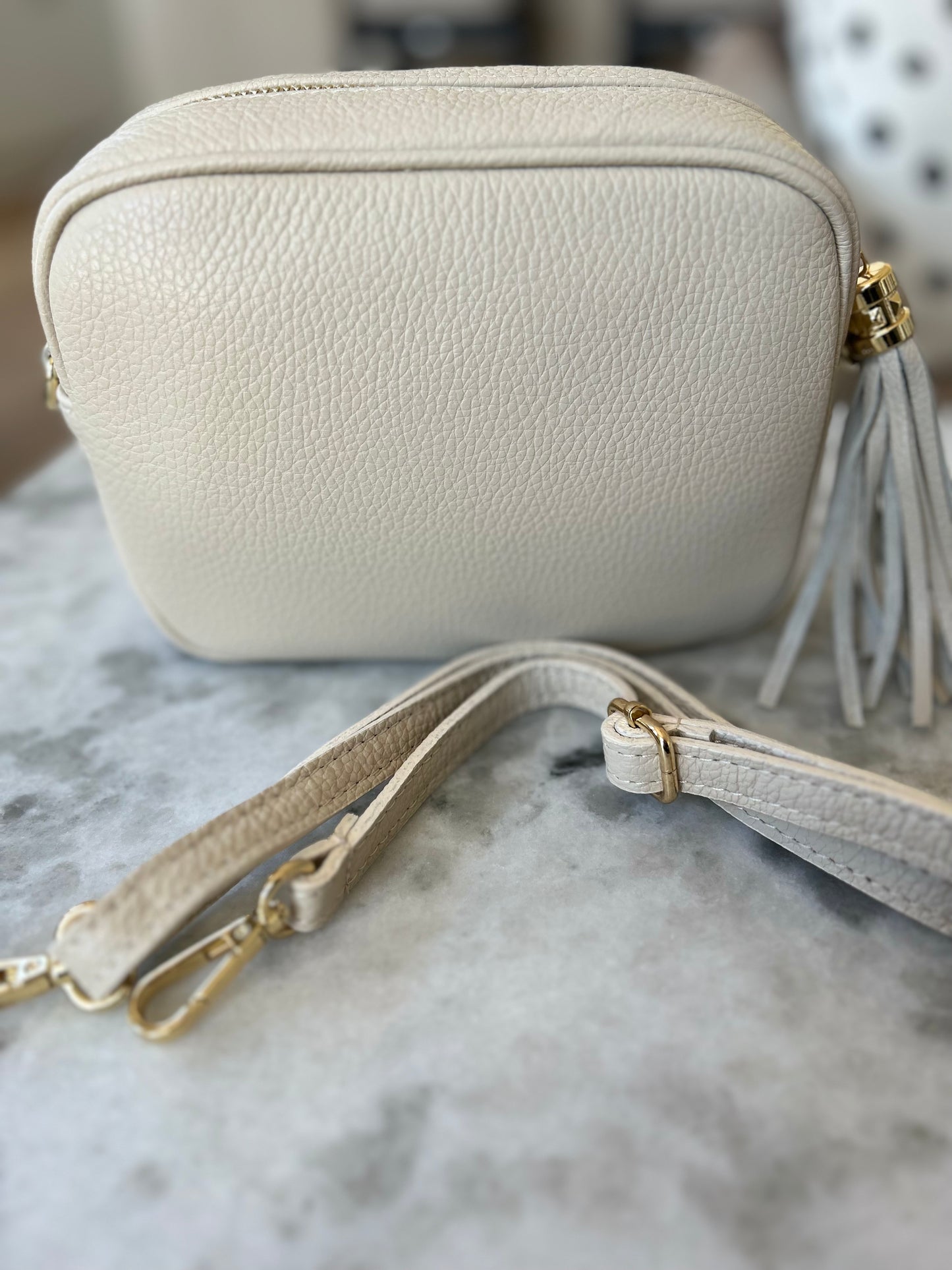 Tassel Disco Leather handbag in Beige