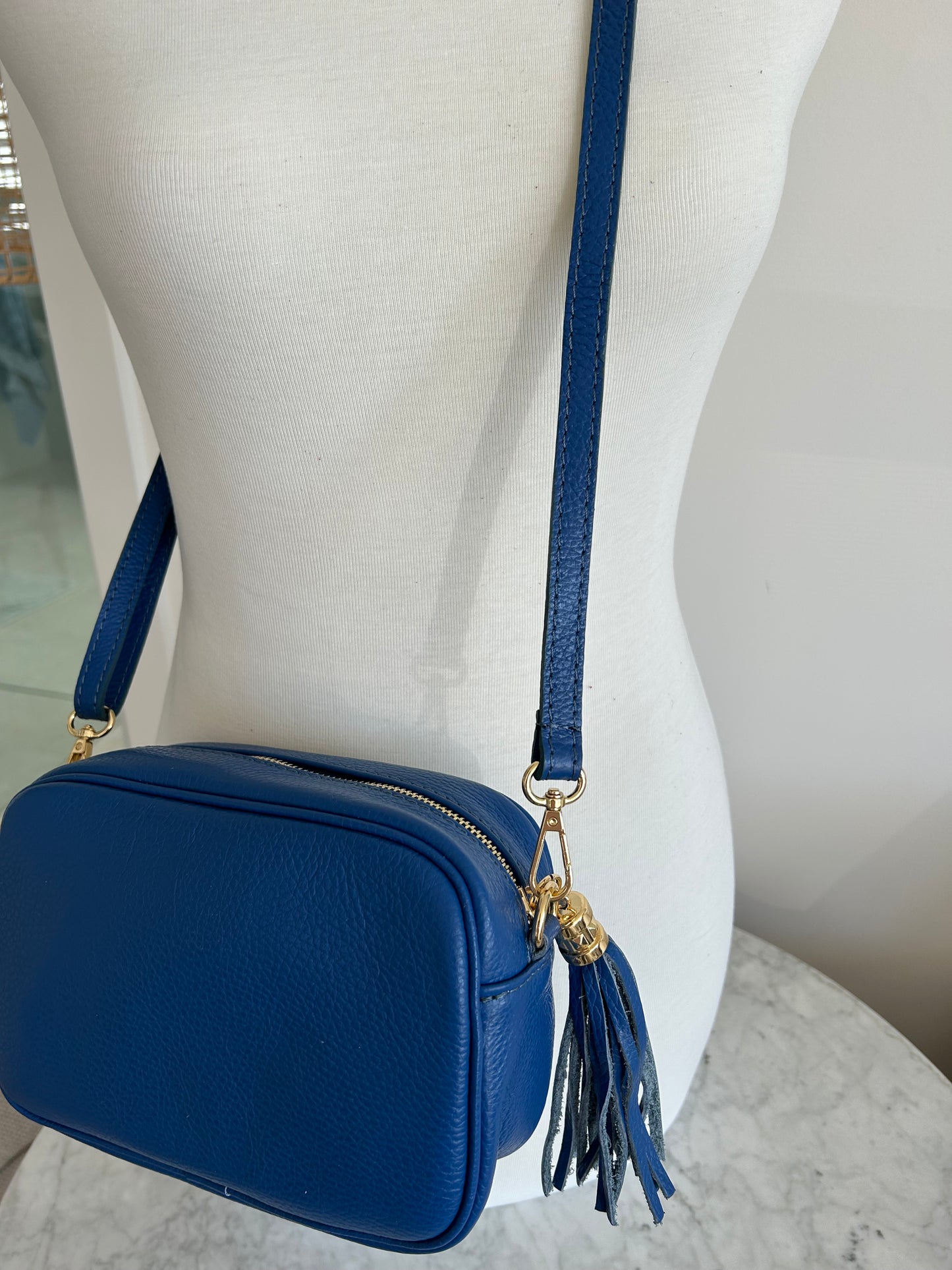 Tassel disco leather handbag in Cobalt Blue