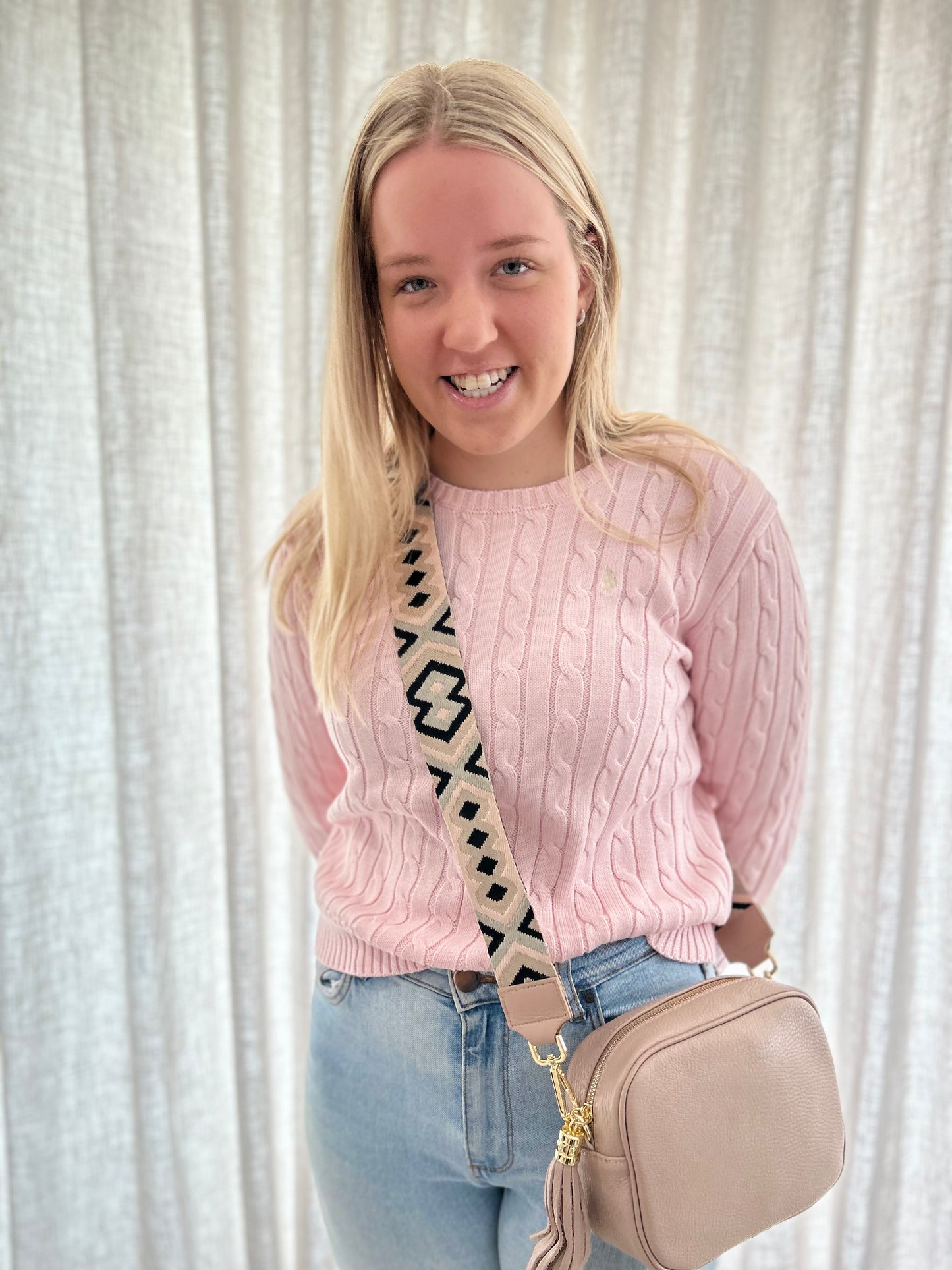Sienna pink black crossbody strap