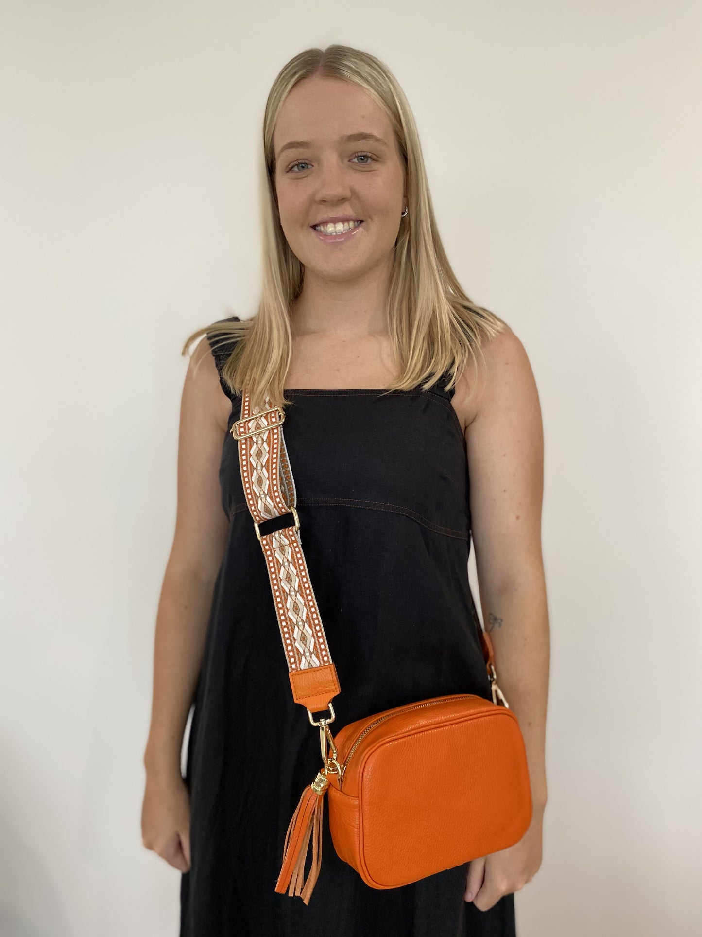 Orange natural and white crossbody strap